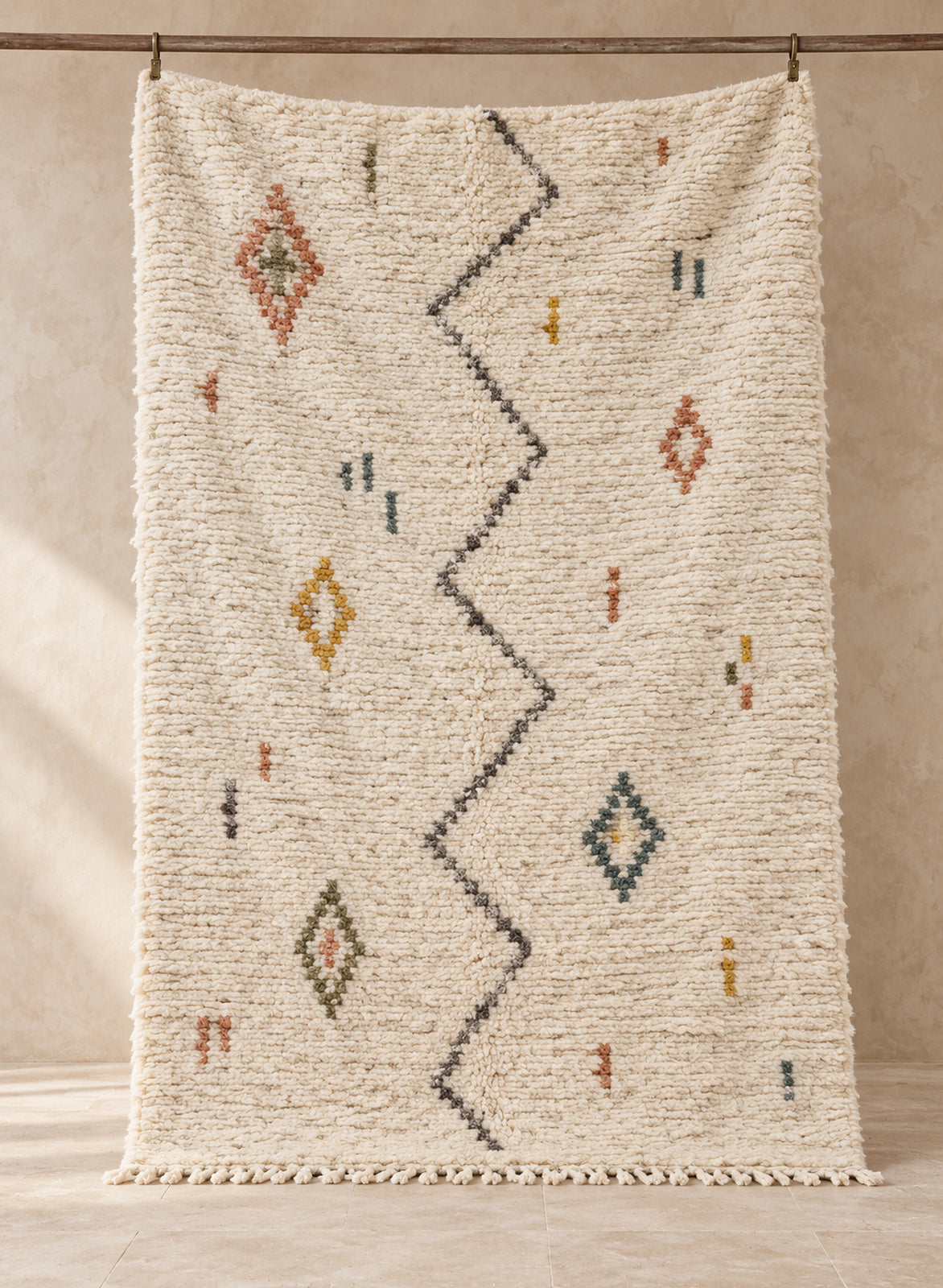 Handmade Azilal rug in Moroccan wool, full view