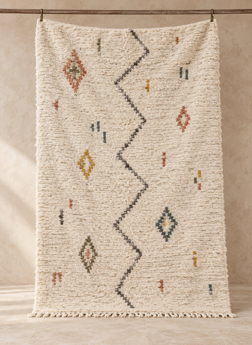 Handmade Azilal rug in Moroccan wool, full view