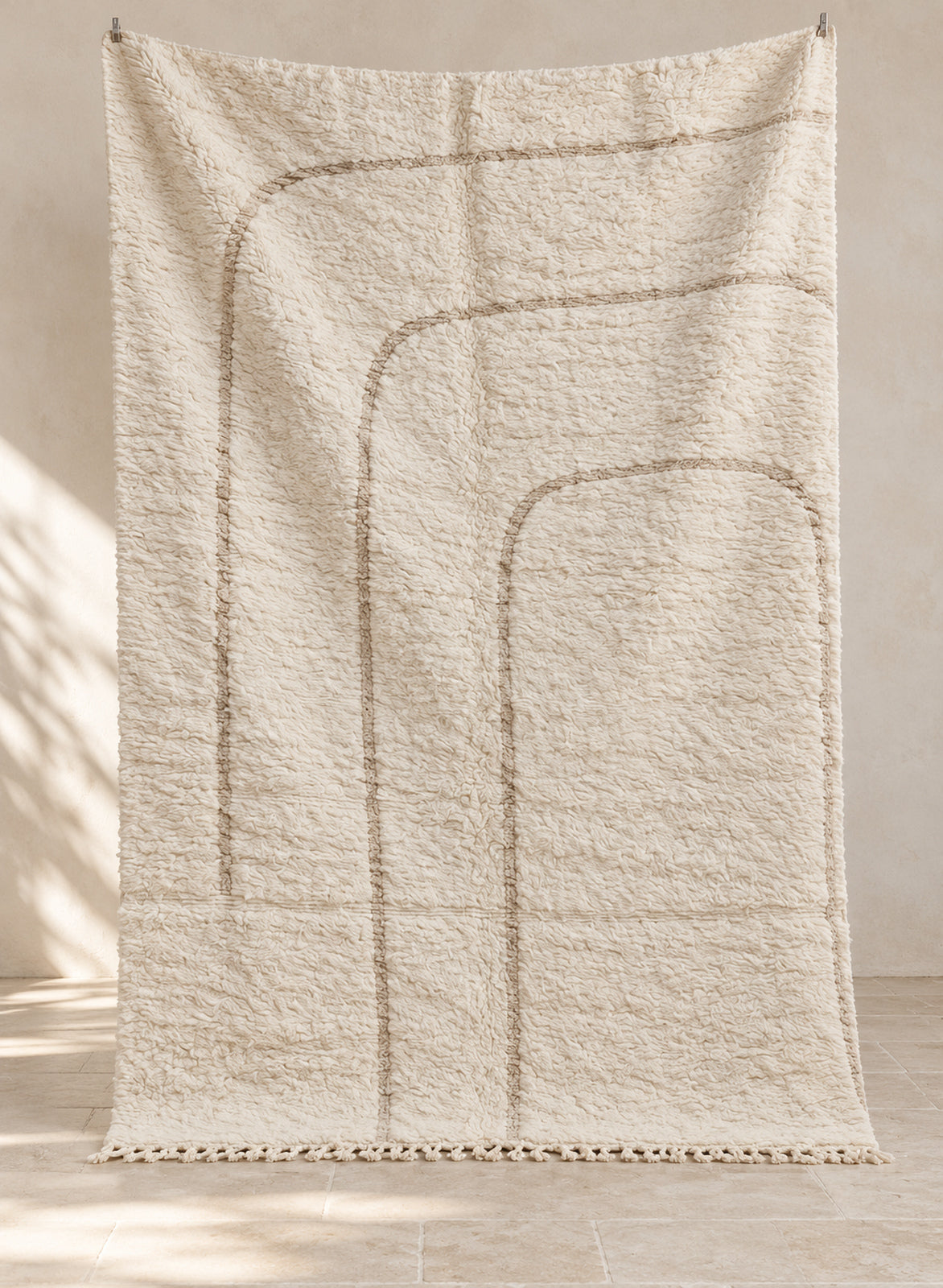 Handmade Mrirt rug in Moroccan wool, full view