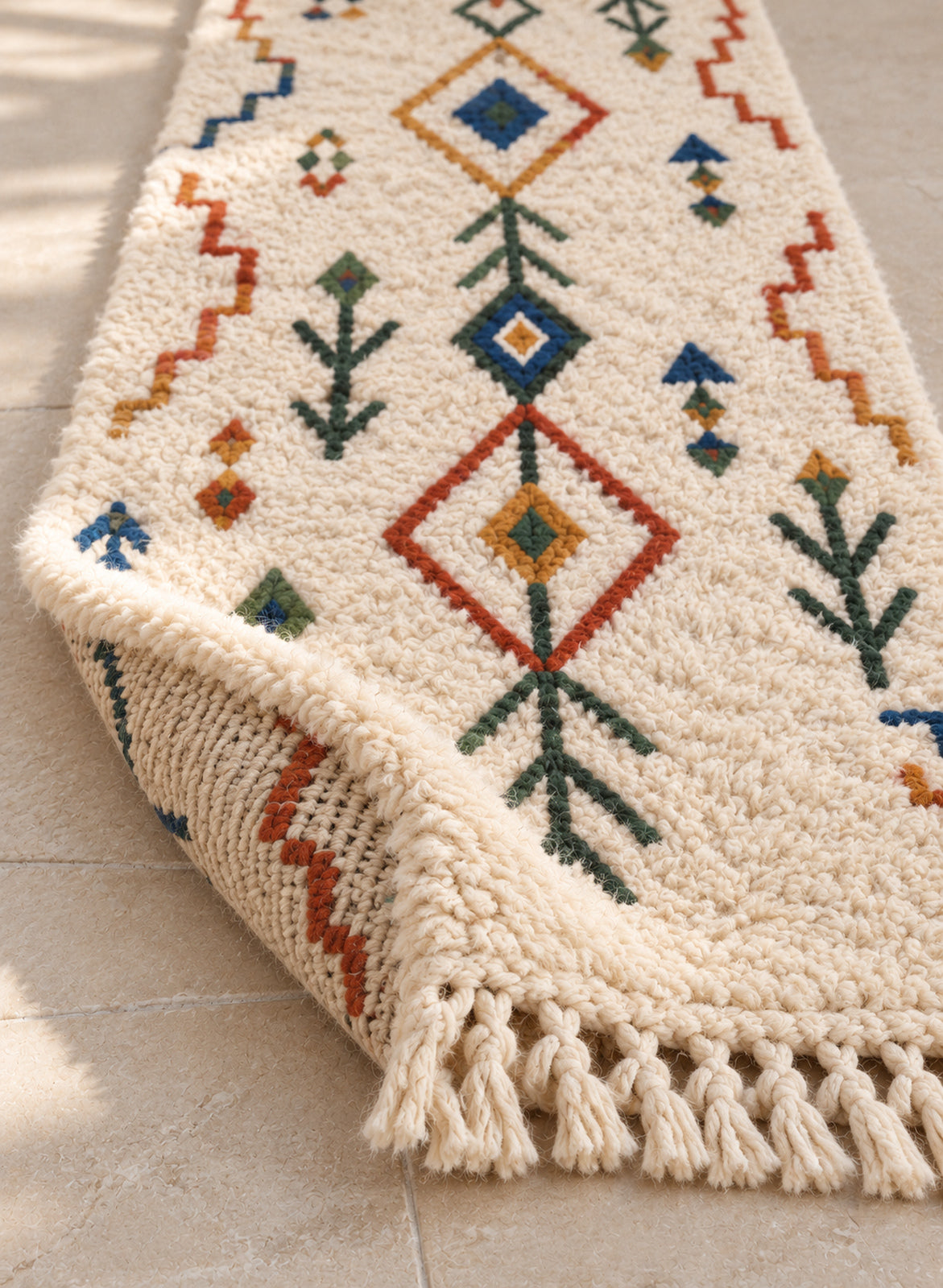 Folded Azilal runner showing pile thickness