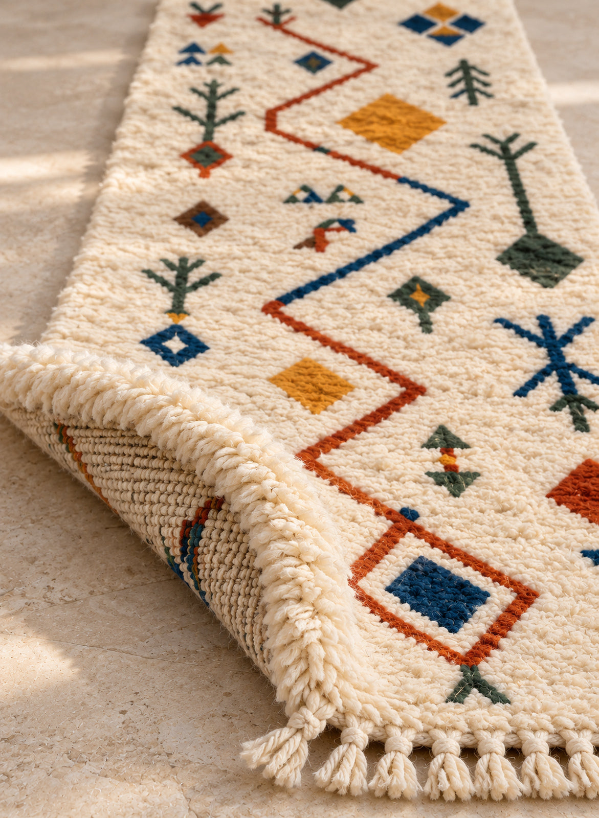 Folded Azilal runner showing pile thickness