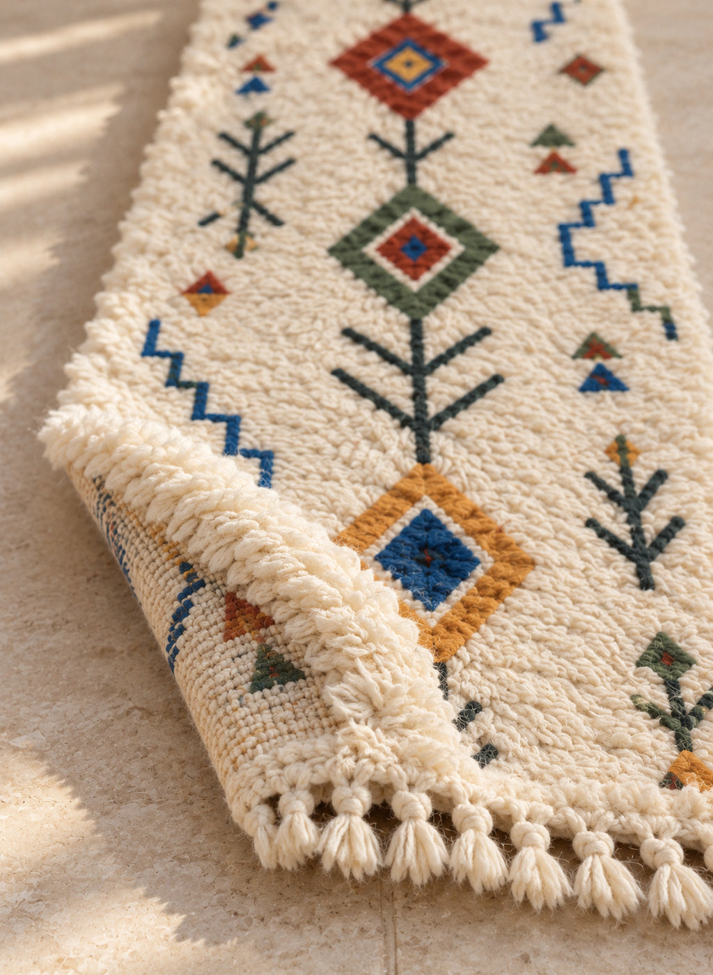 Folded Azilal runner showing pile thickness