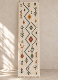 Ivory Azilal runner with a blue zigzag and diamonds