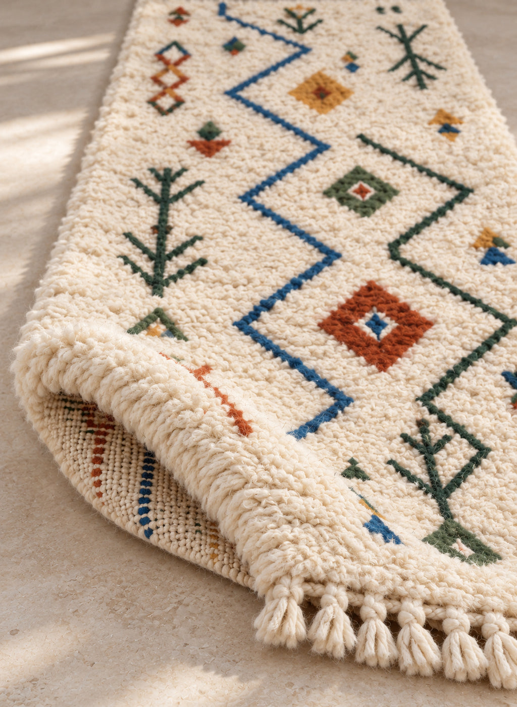 Folded Azilal runner showing pile thickness
