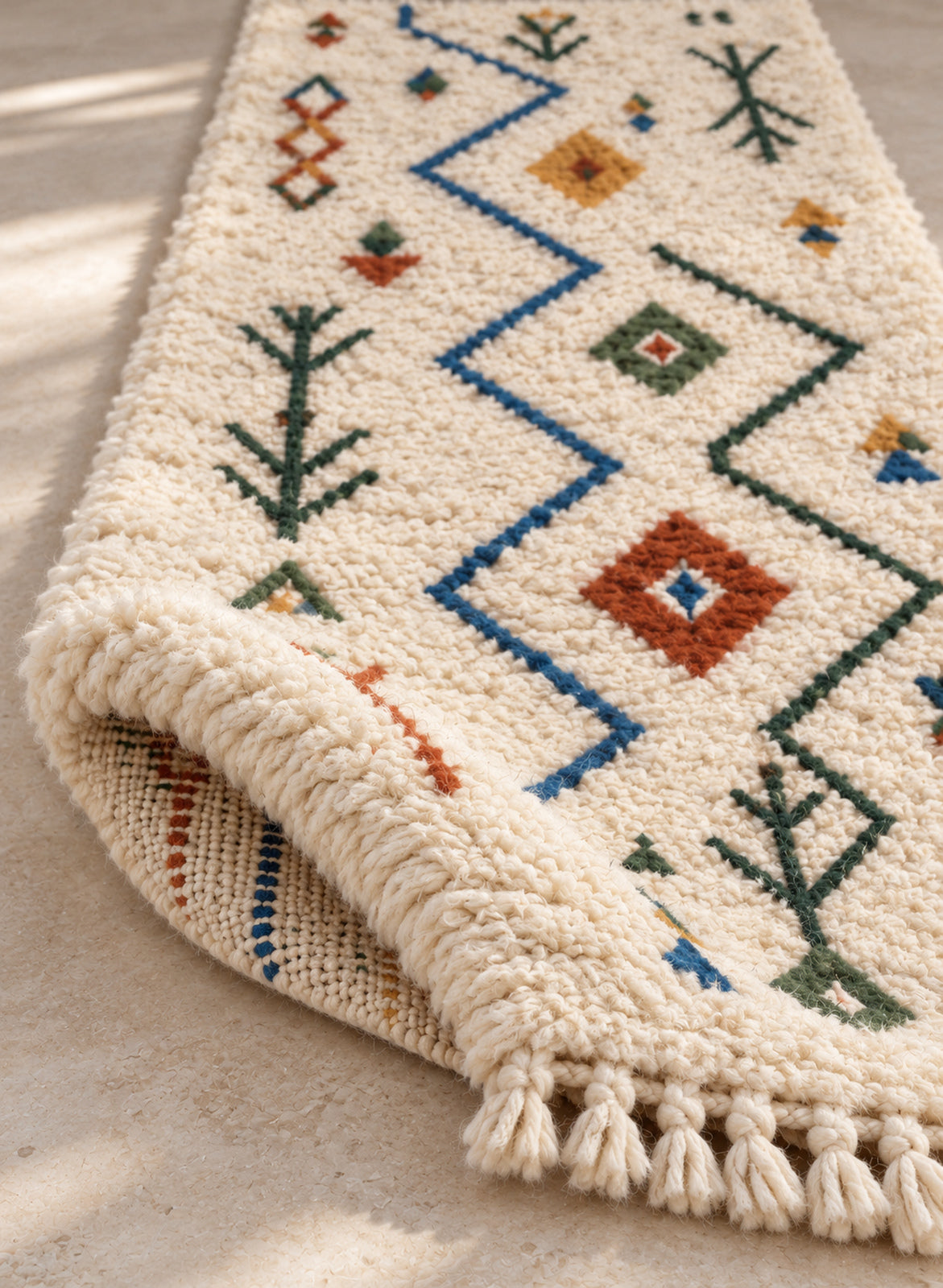 Folded Azilal runner showing pile thickness