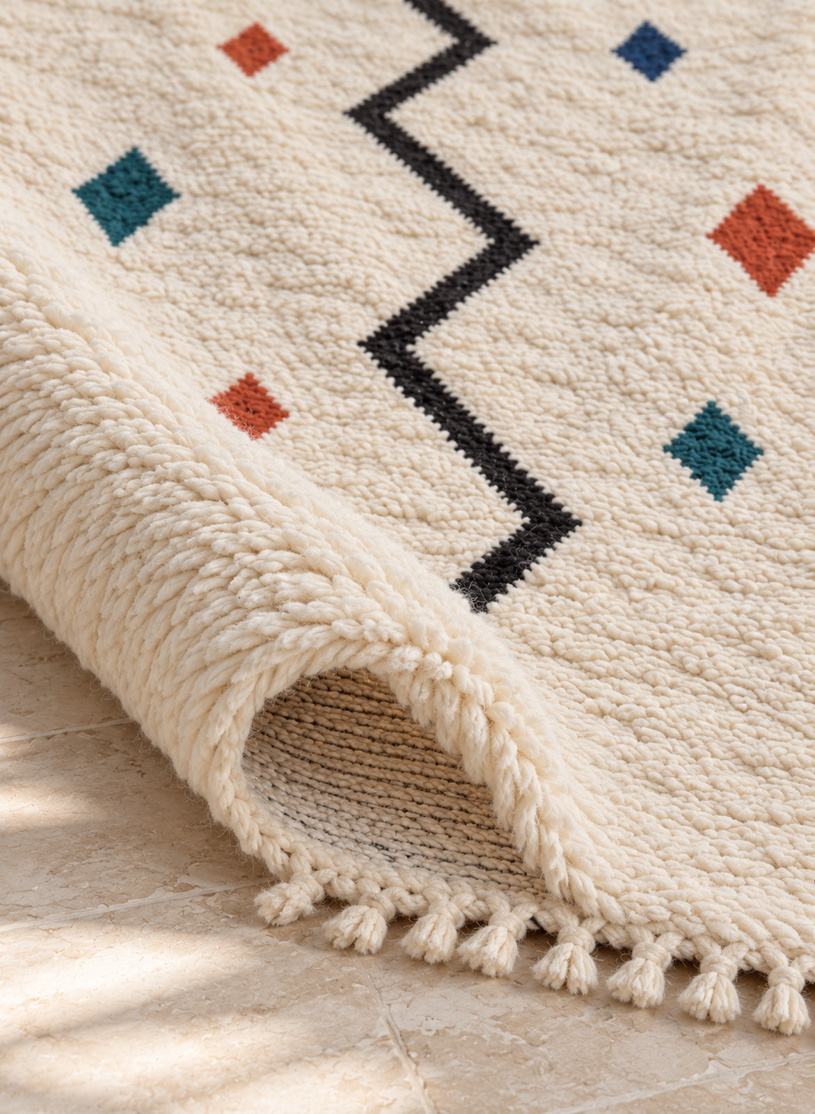 Azilal rug model 01, folded to show the pile