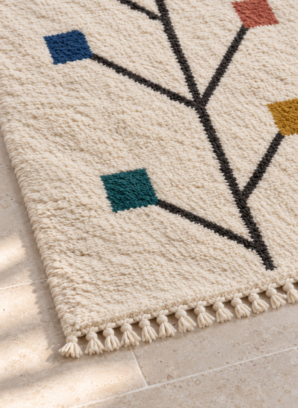 Close-up of the fringe of Azilal rug model 09