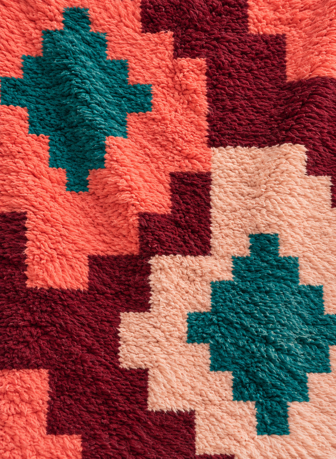 Close-up of the thick wool pile of the Tilelli Boujaad rug