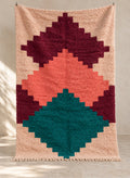 Peach Boujaad rug with stacked diamonds, full view