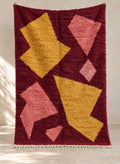 Burgundy Boujaad rug with mustard and pink shards, full view
