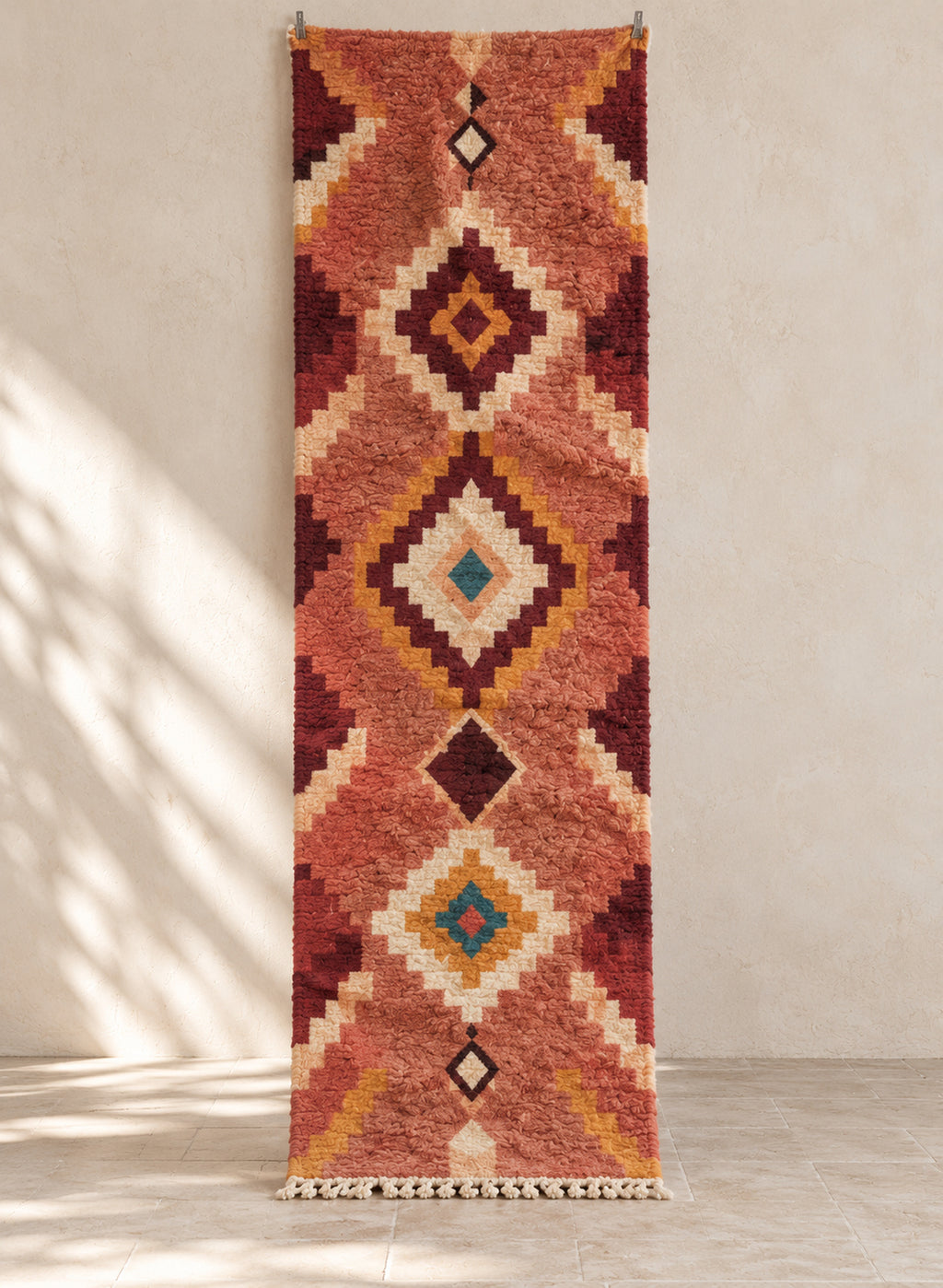 Terracotta Boujaad runner with nested diamonds
