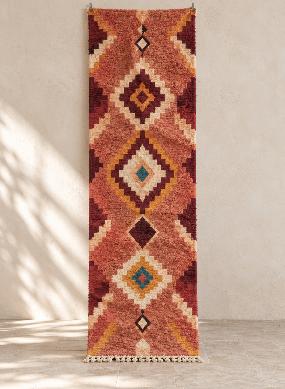 Terracotta Boujaad runner with nested diamonds