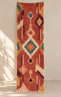 Red Boujaad runner with stepped diamonds and cream shards