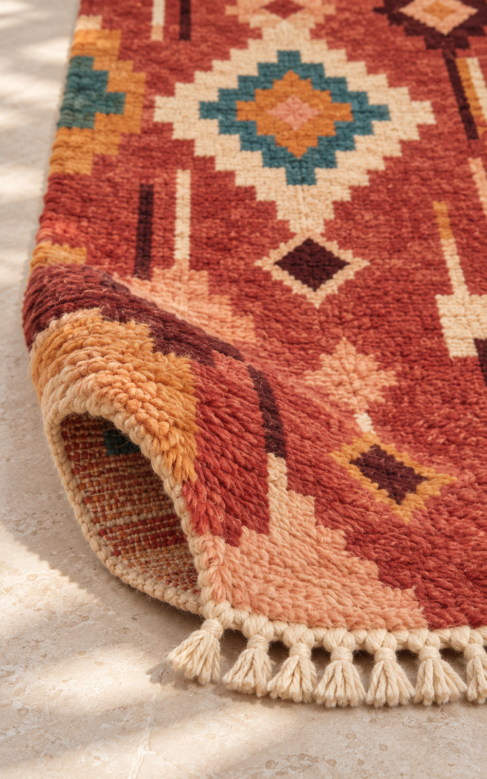 Folded Boujaad runner showing pile thickness