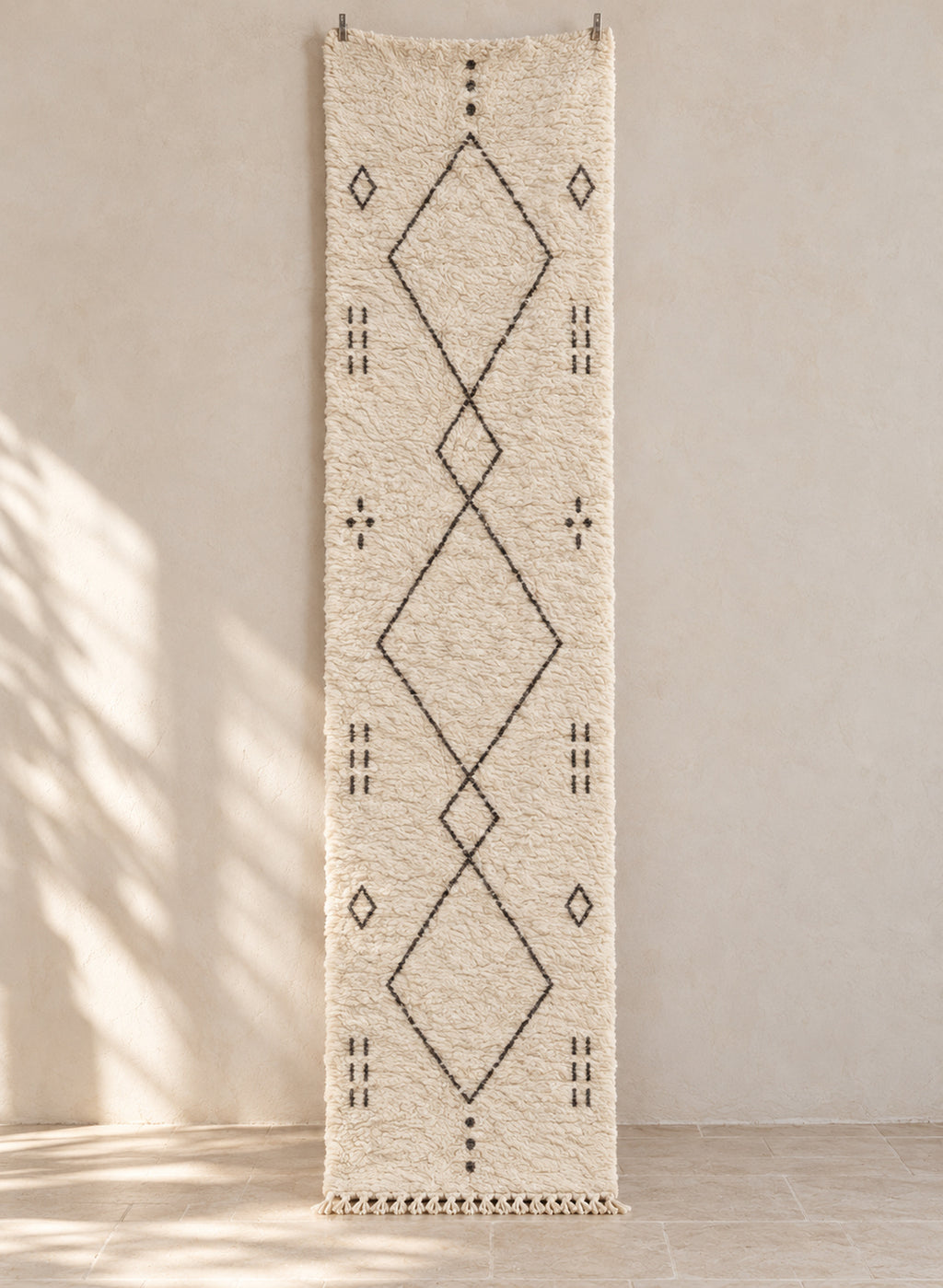 Ivory Beni Ourain runner with charcoal nested diamonds