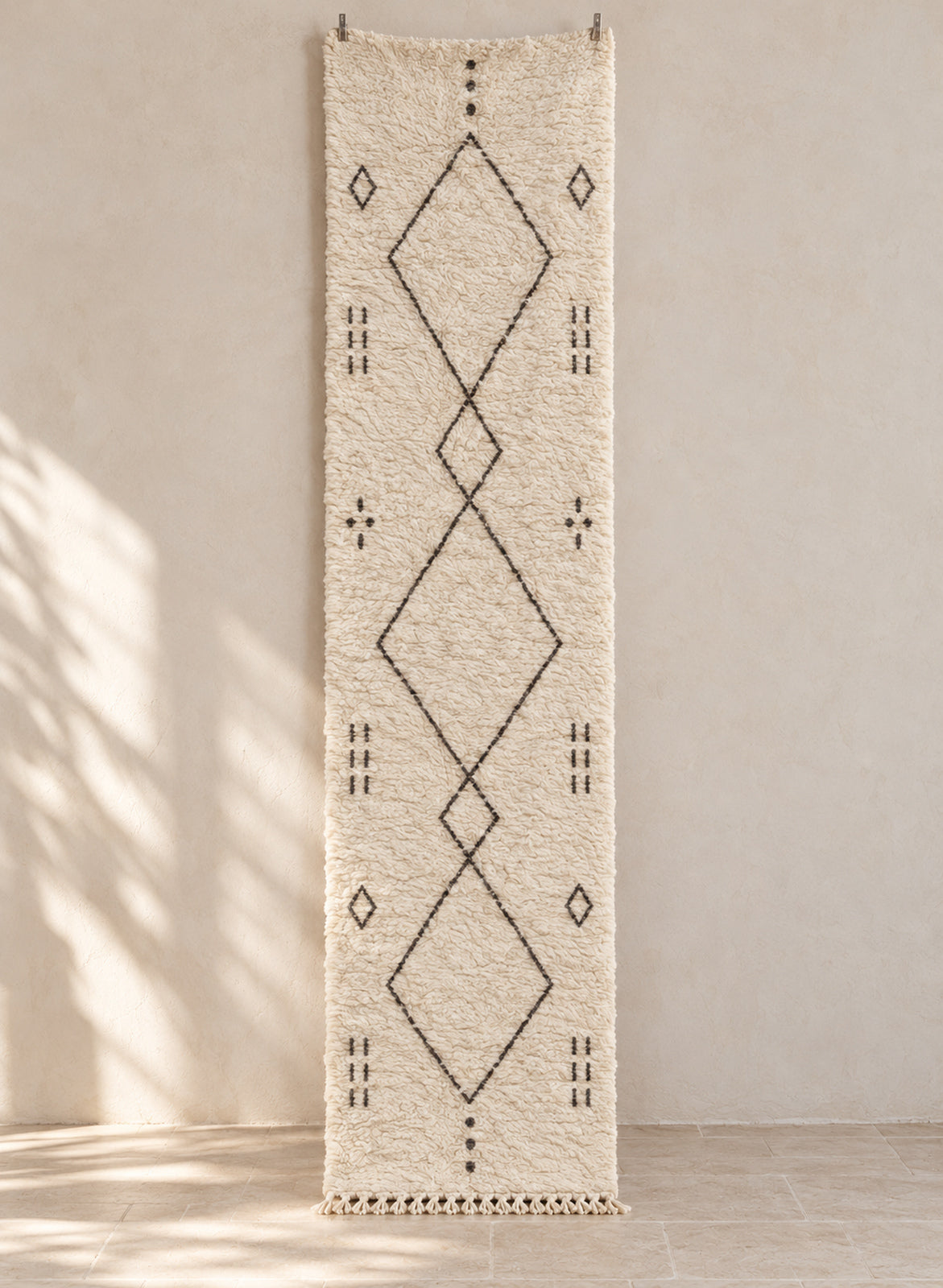 Ivory Beni Ourain runner with charcoal nested diamonds