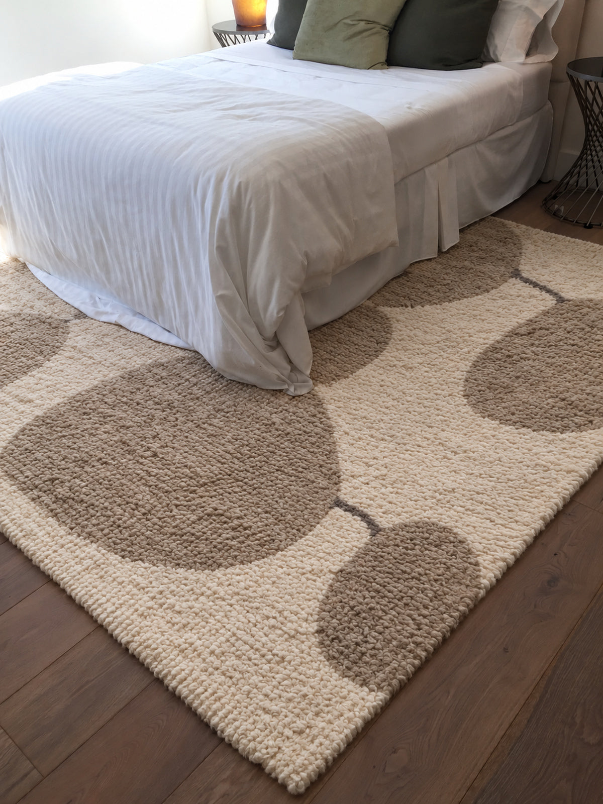 Ivory Beni Ourain rug with grey organic shapes in a styled interior