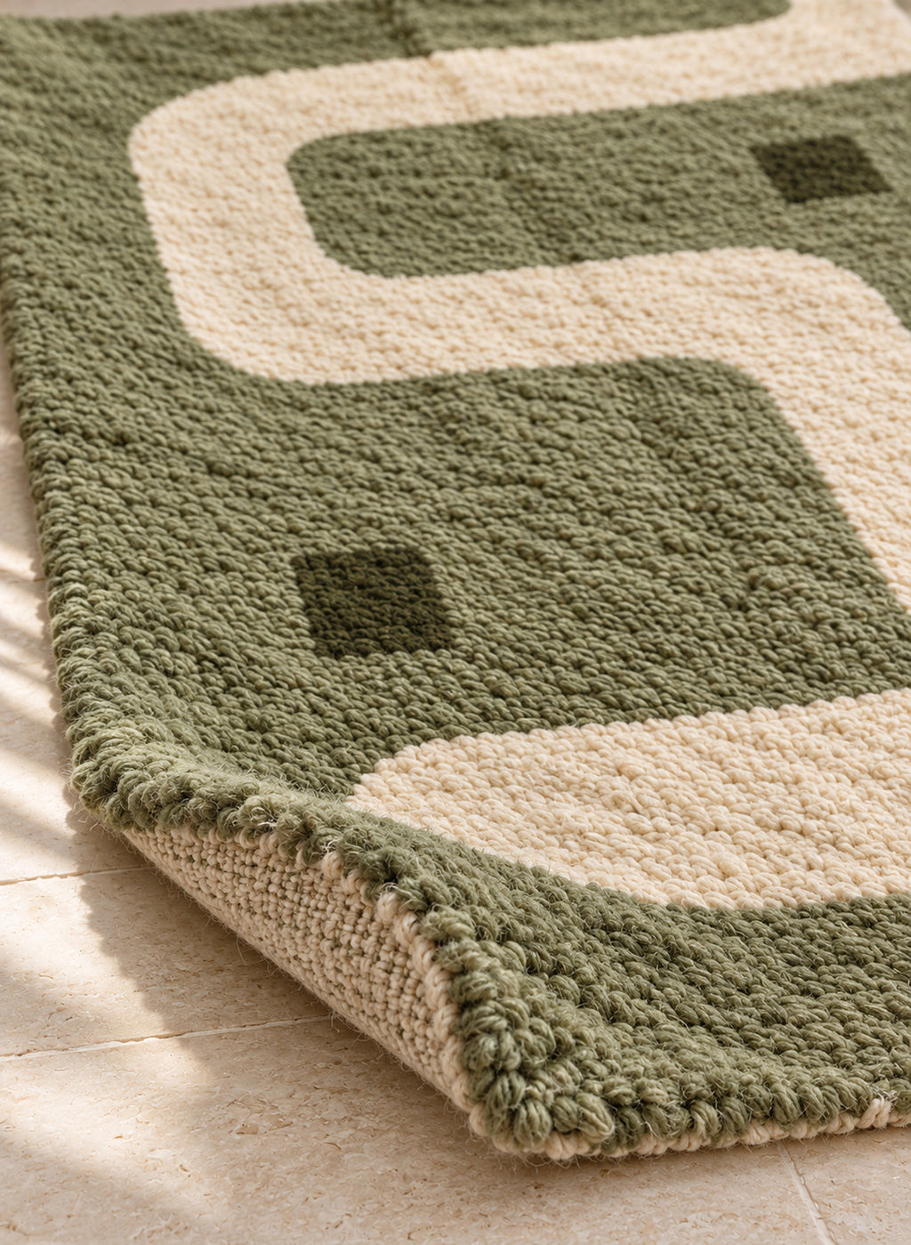 Thick pile of Beni Ourain rug model BWO-12 on a folded corner