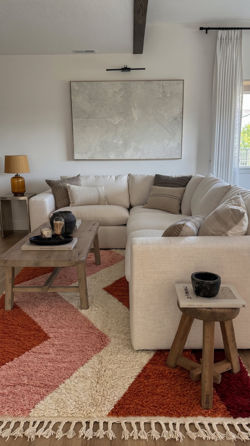 Terracotta Ayur Boujaad rug with a zigzag in a living room