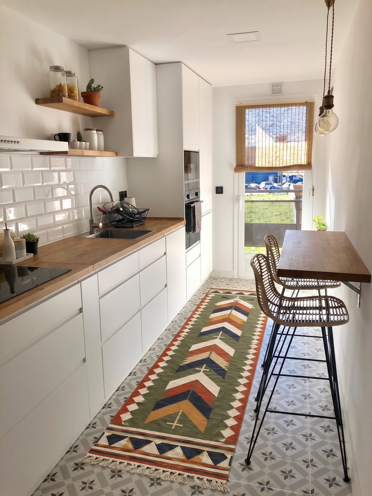 Kilim runner in a kitchen