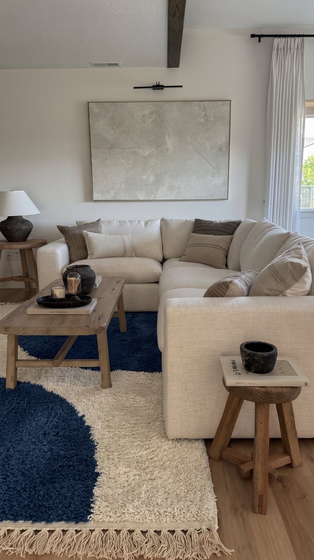 Navy Mrirt rug model 10 in a living room