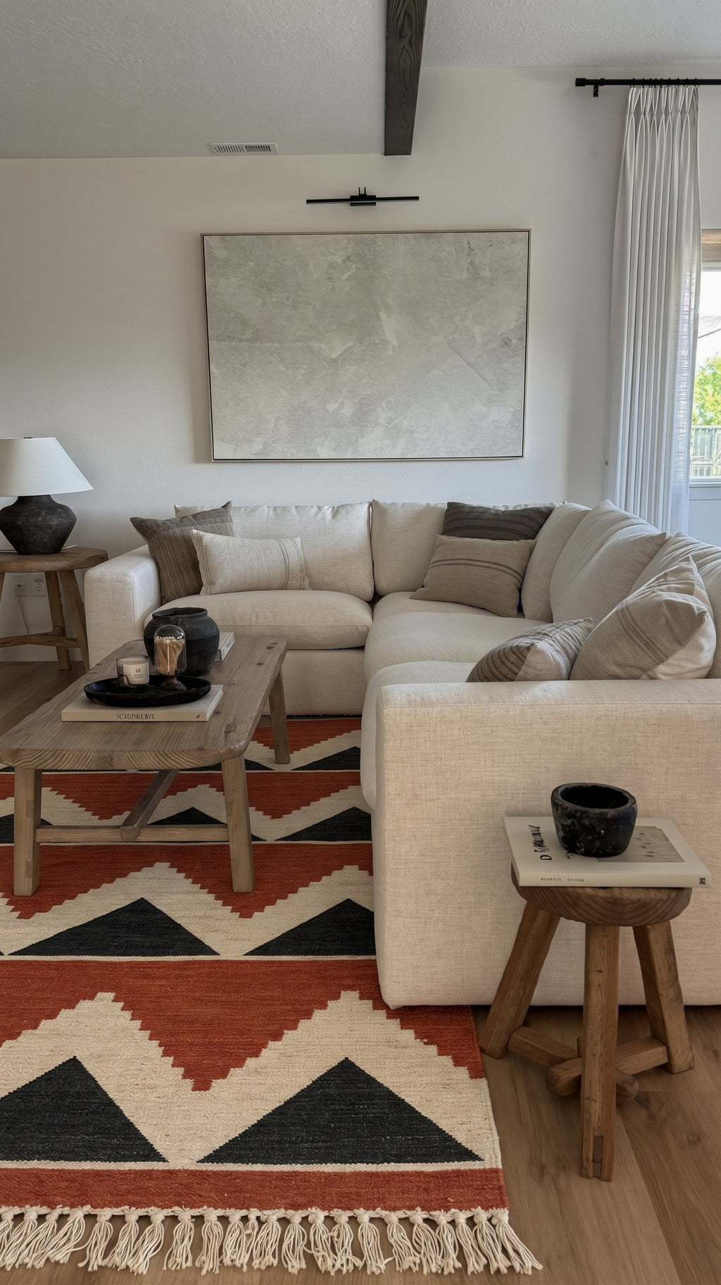 Asmoun terracotta kilim in a living room