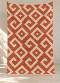 Terracotta Isfi kilim with ivory maze pattern, full view