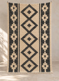 Ivory Tanirt kilim with charcoal diamond columns, full view