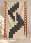 Ivory Amane kilim with charcoal stepped line, full view