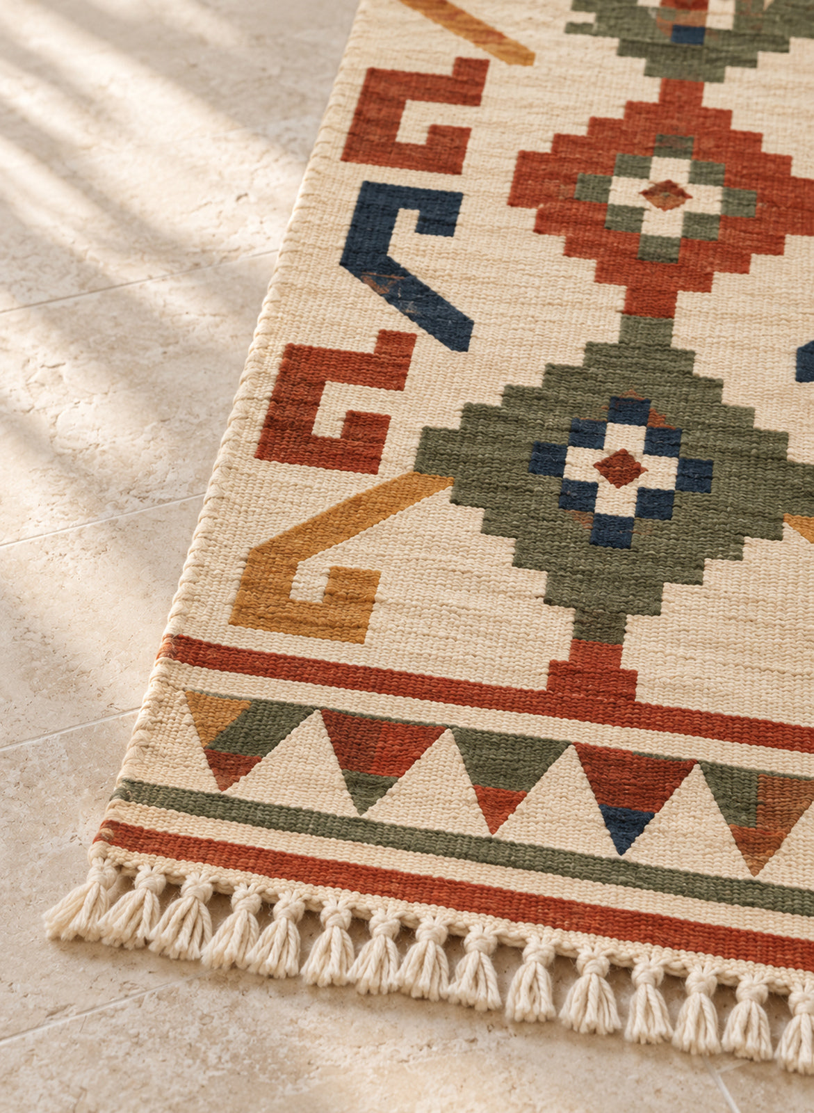 Fringe detail of the kilim runner