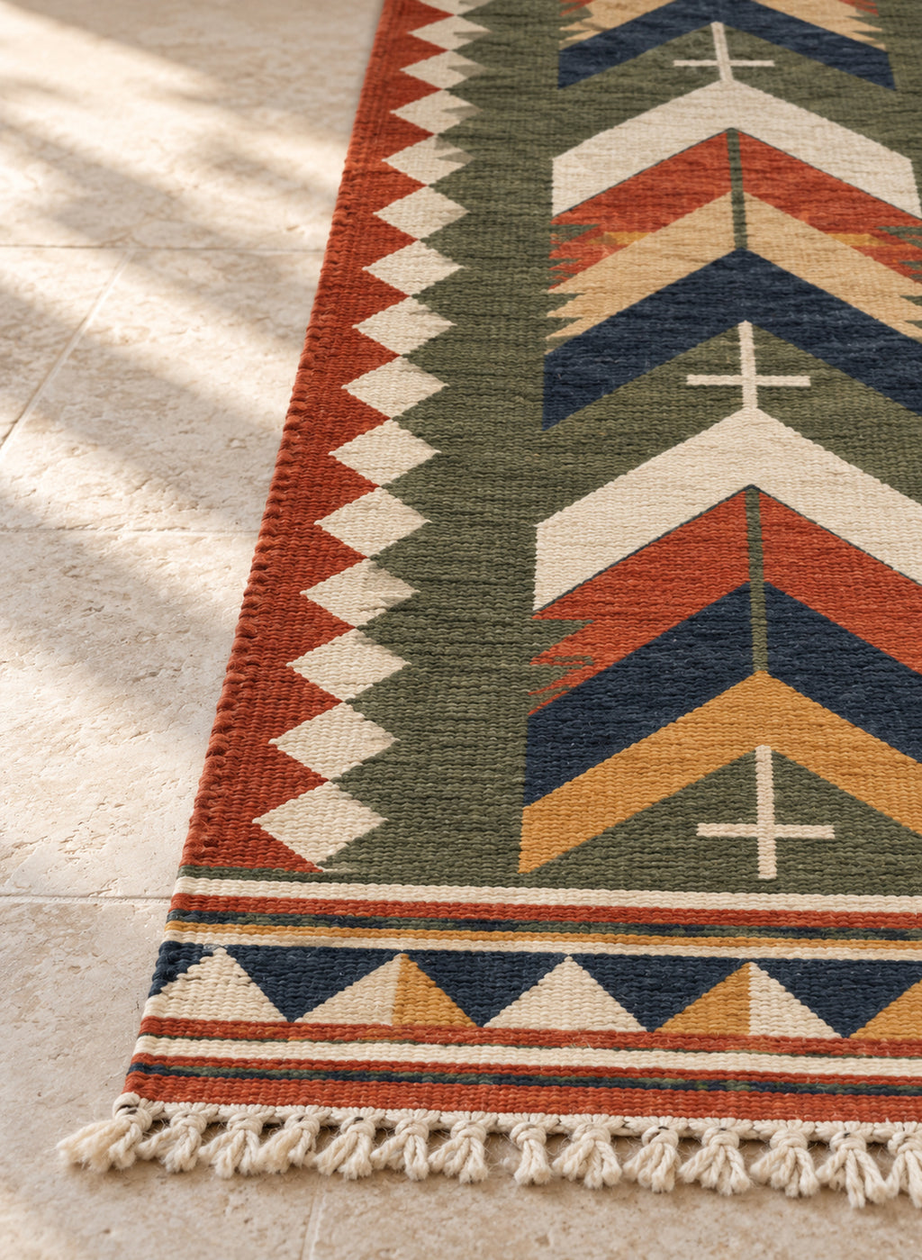 Fringe detail of the kilim runner