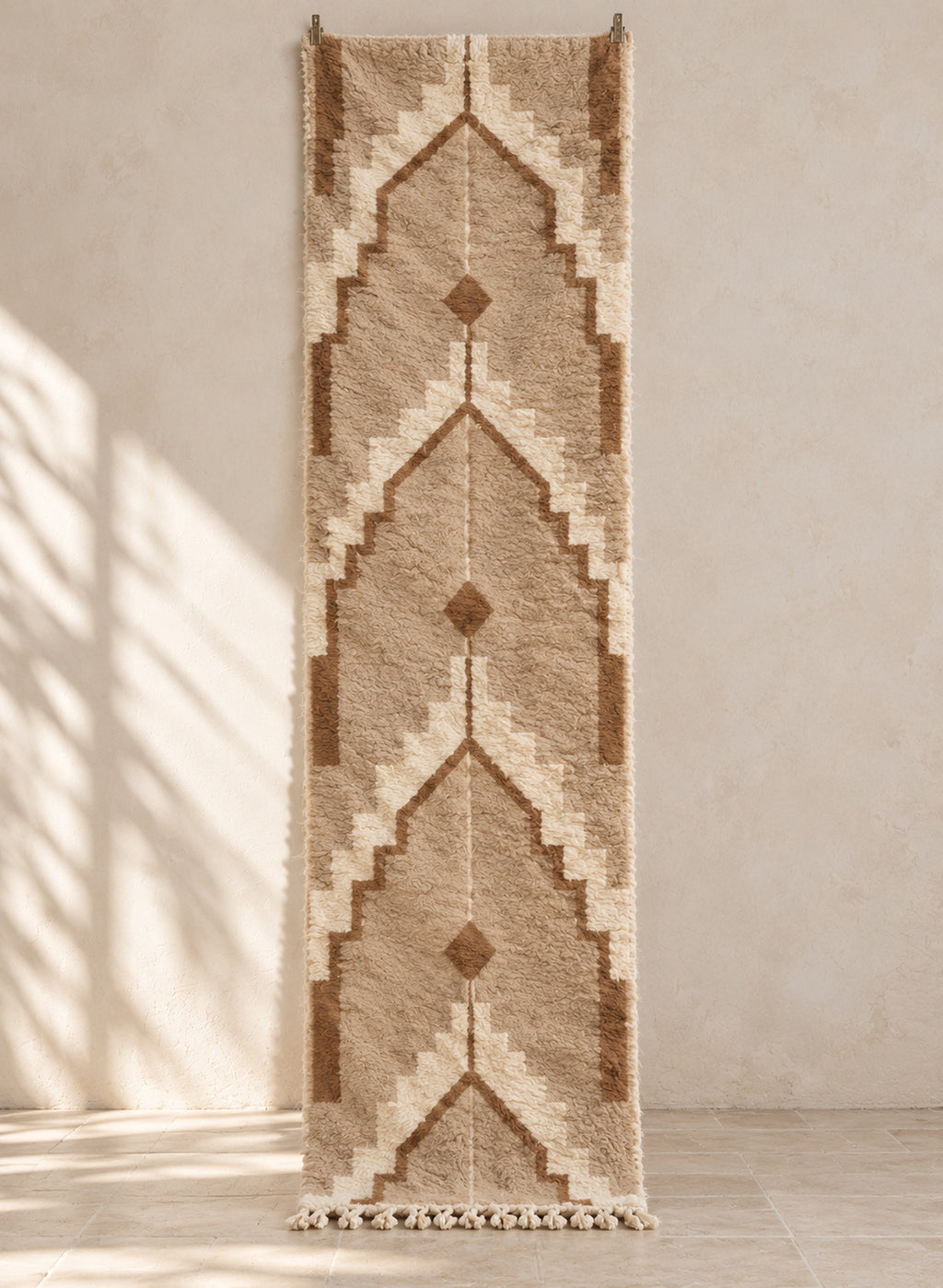 Caramel Mrirt runner with ivory stepped chevrons