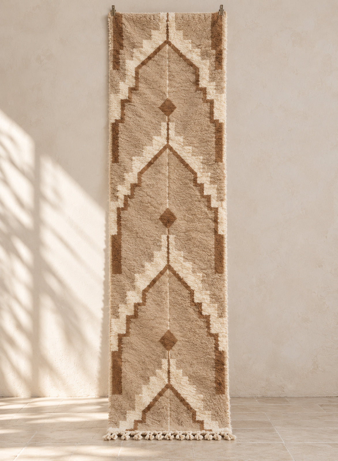 Caramel Mrirt runner with ivory stepped chevrons