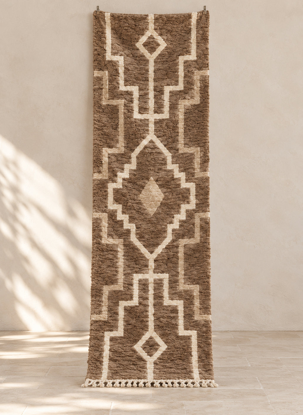 Brown Mrirt runner with an ivory stepped medallion