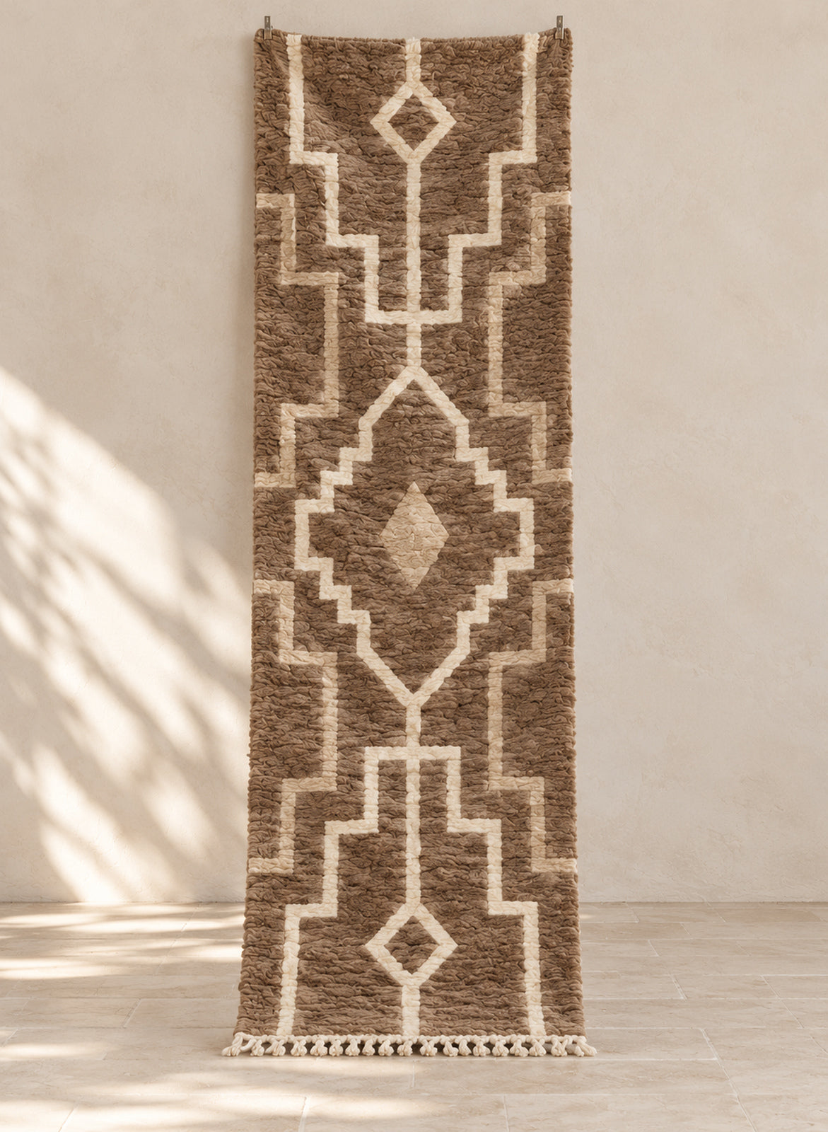 Brown Mrirt runner with an ivory stepped medallion