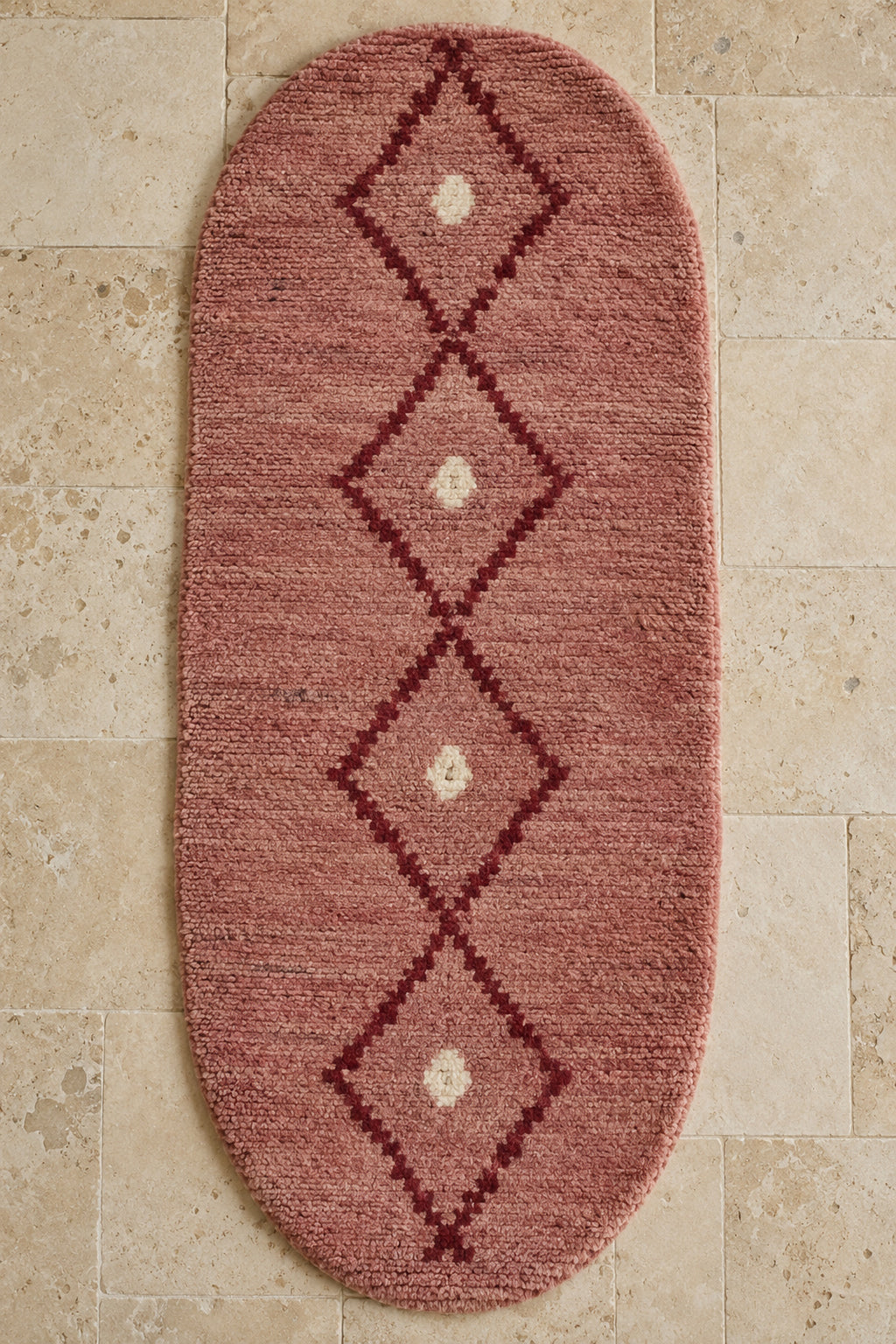 Handmade Beni Ourain oval rug model TF-09, full view