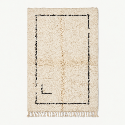 Tapis Azilal ivoire à bordure charbon – Atlas Contour