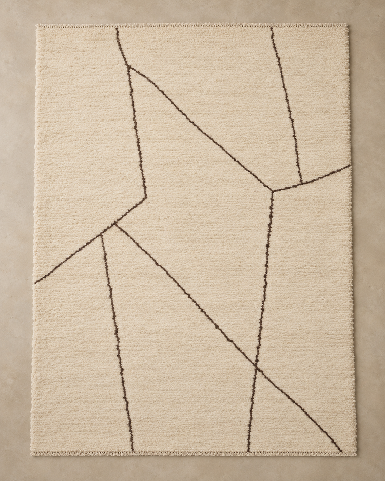 Ecru Beni Ourain rug with brown lines