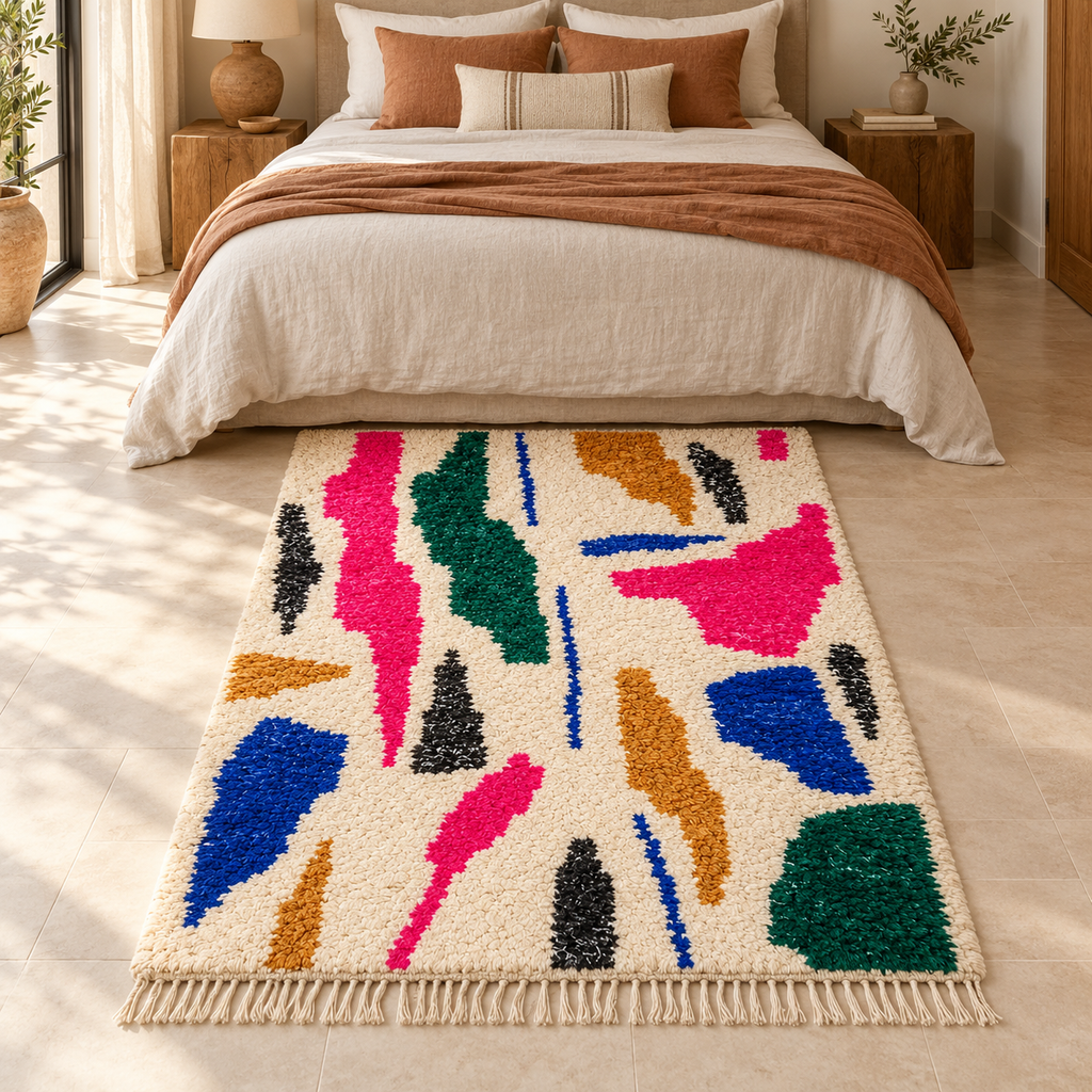 Tapis Boujad multicolore dans une chambre