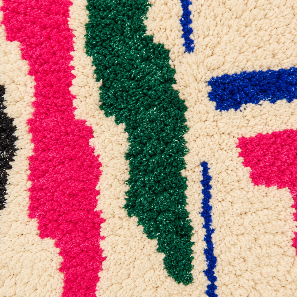 Détail des couleurs et de la texture du tapis Boujad