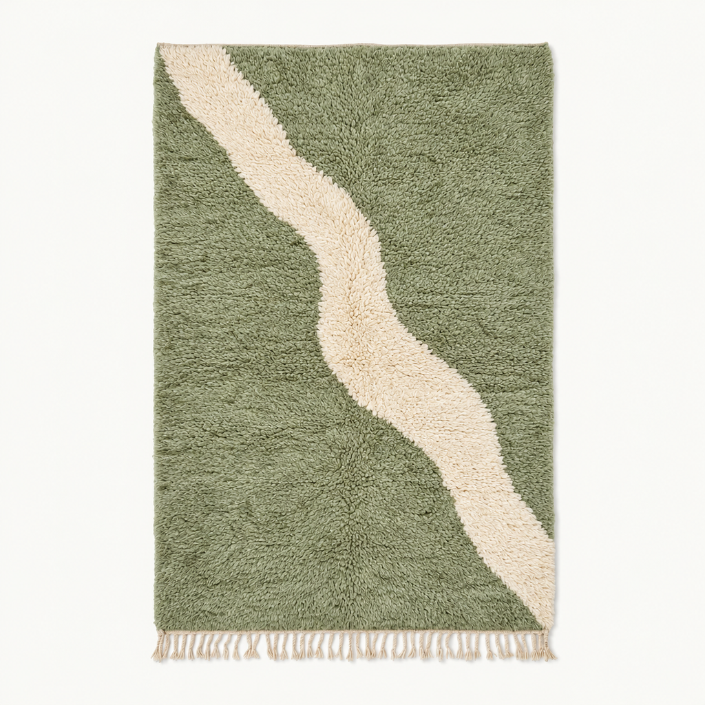 Tapis Mrirt vert sauge à ligne ivoire